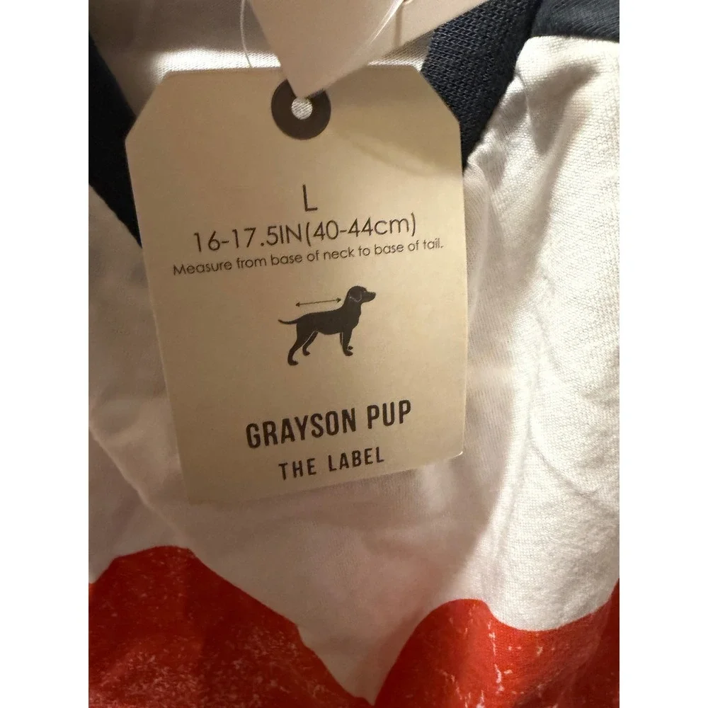 Grayson Pup The Label Loved Heart Raglan Dog T-Shirt White Navy Blue Size L NWT